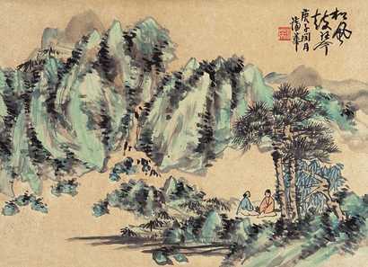 蒲华 庚子（1900）年作 松风鼓琴 立轴